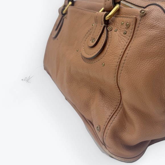 Auth Chloe Caramel Brown Leather Studded Auore Top Handle Duffel Tote Bag - Picture 3 of 16